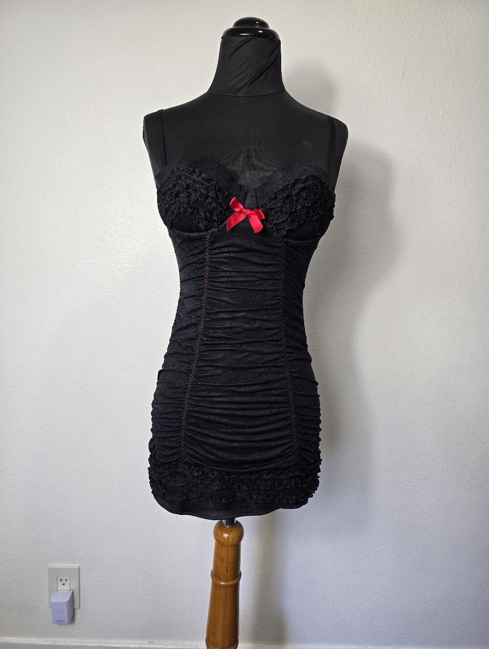 Victoria's Secret Black Chemise with Red Bow Detail